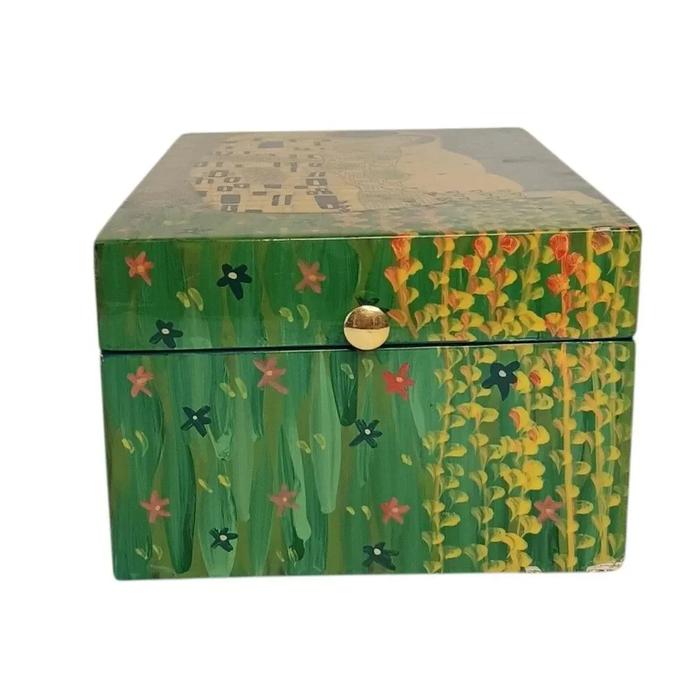 Vintage Lacquer Jewelry Box Gustav Klimt The Kiss Blue Interior 6